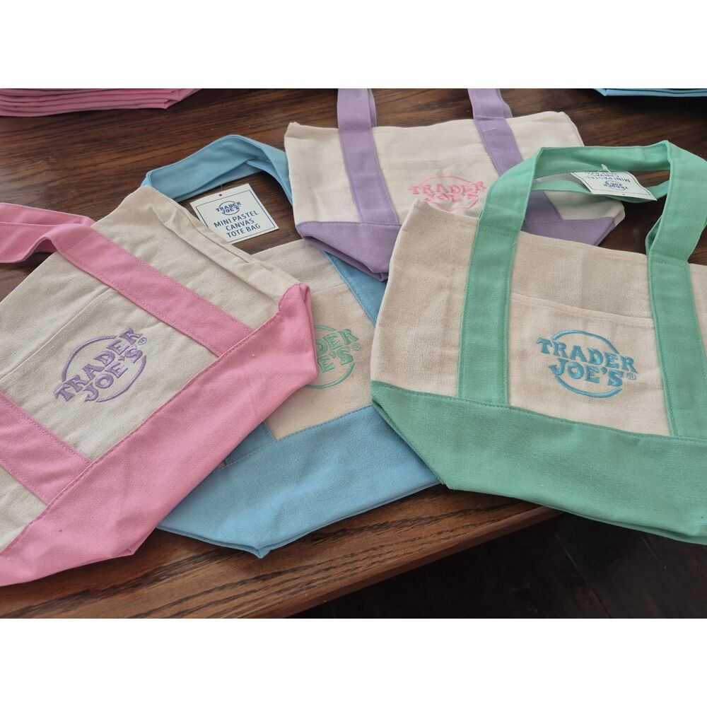 Spring 2026 Trader Joe’s Mini Pastel Canvas Tote Bag Set Of 4 In Stock Available - Picture 2 of 8